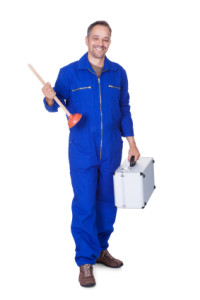 Happy Plumber Holding Plunger